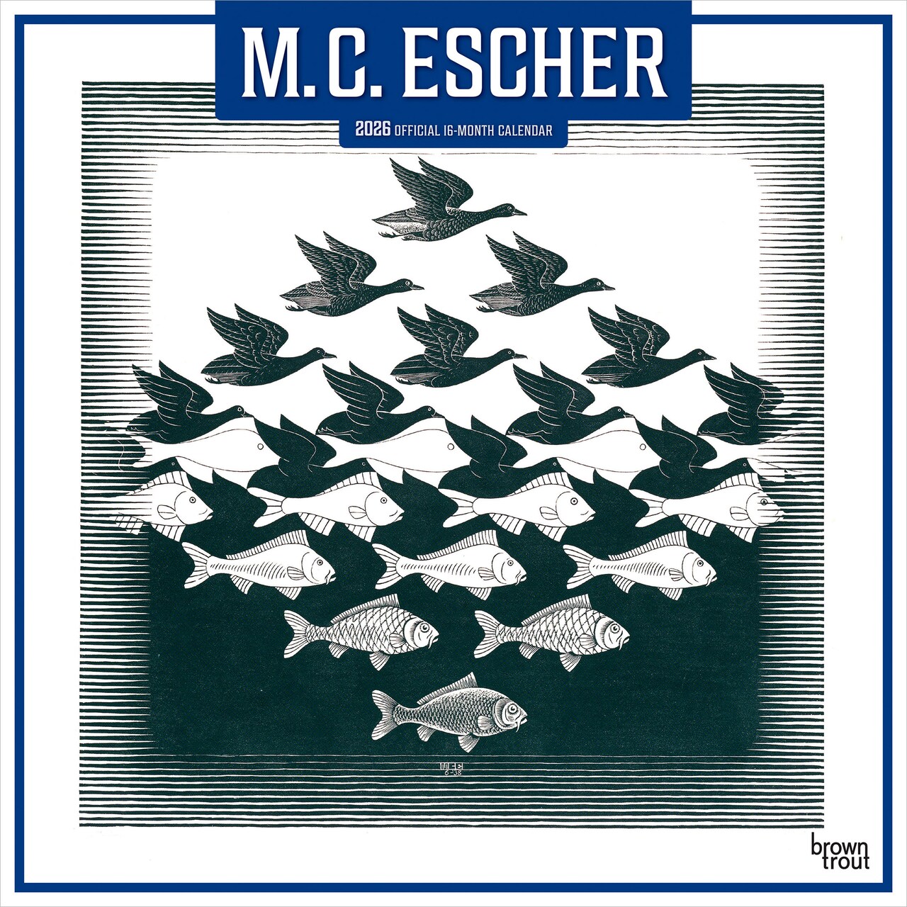 M.C. Escher OFFICIAL | 2026 12 x 24 Inch (Hanging) Monthly Square Wall Calendar | Plastic-Free | BrownTrout | Music Entertainment Songwriting